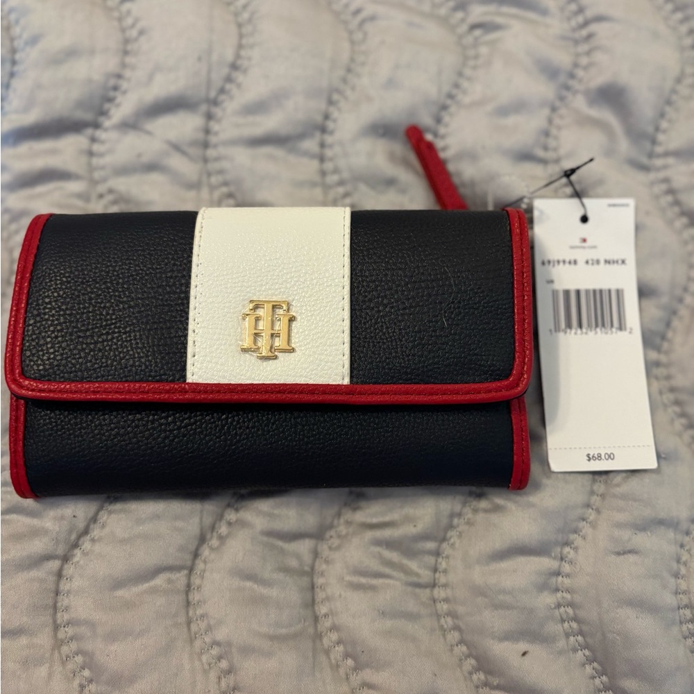 Tommy Hilfiger Black and White Wallet with Red Trim-NWT